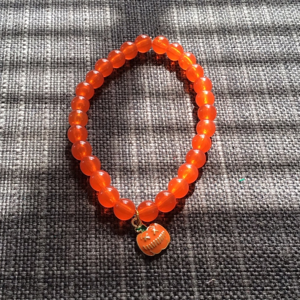 Orange Beaded Bracelet with Pumpkin Charm